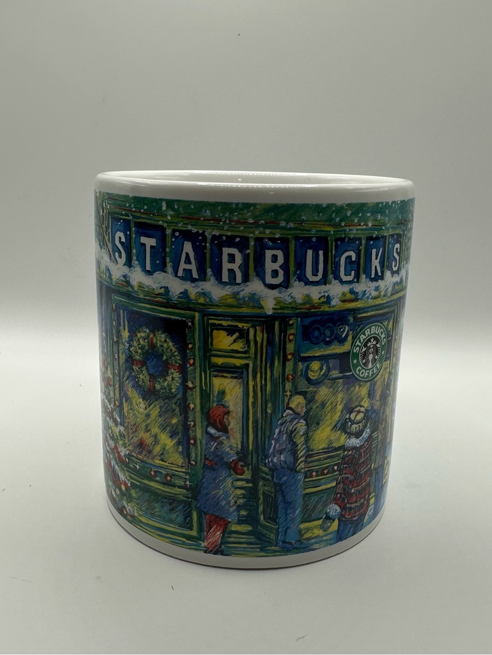 Starbucks Green and Blue Holiday Storefront Ceramic Mug